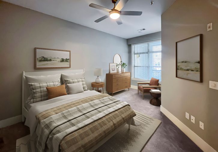 Apartments at Palladian Place building exterior and sparkling pool