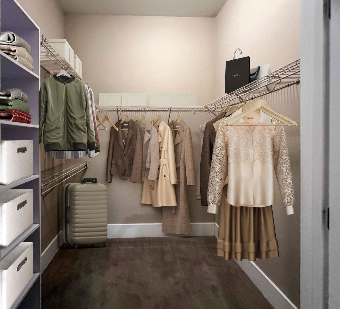 Apartments at Palladian Place in Durham, NC large walk-in closet with closet organizers